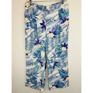 August Silk Women's Wide Leg Tropical Design Capri Pants Size M Mid Rise Pockets